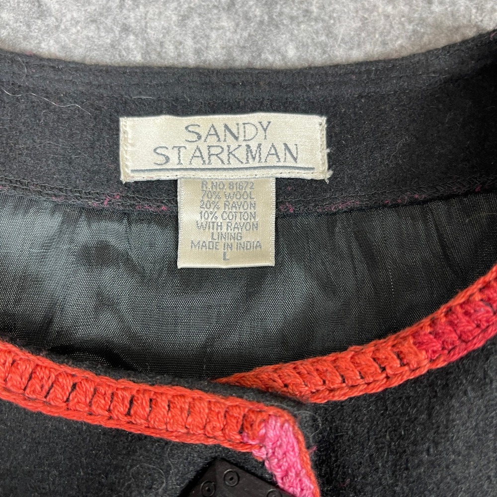 Sandy Starkman Womens Wool Blend Embroidered Art to Wear Jacket Black Multi L - Picture 7 of 8